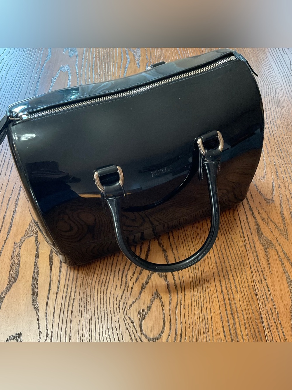 Furla- Black Patent Leather Candy Bag Satchel. Size OS